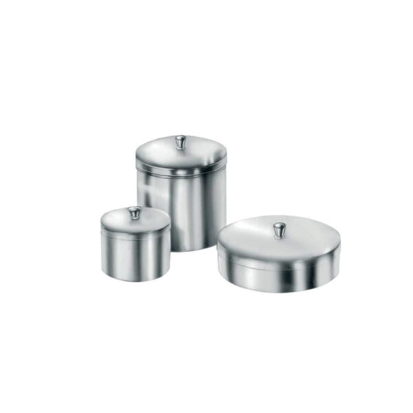 Three round metal boxes in different sizes