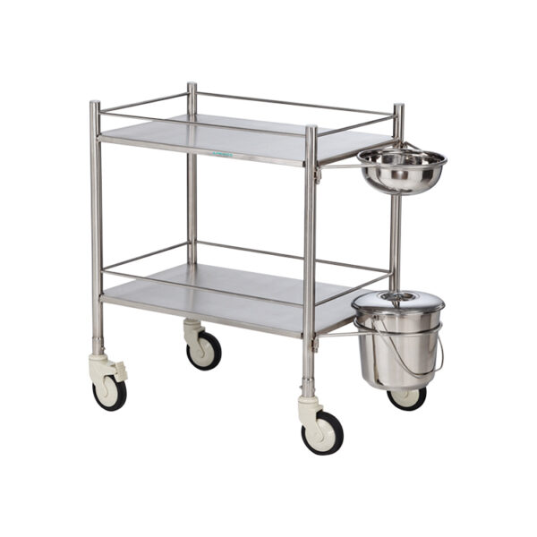 Stainless Steel Dressing Trolley With SS Bowl & Bucket