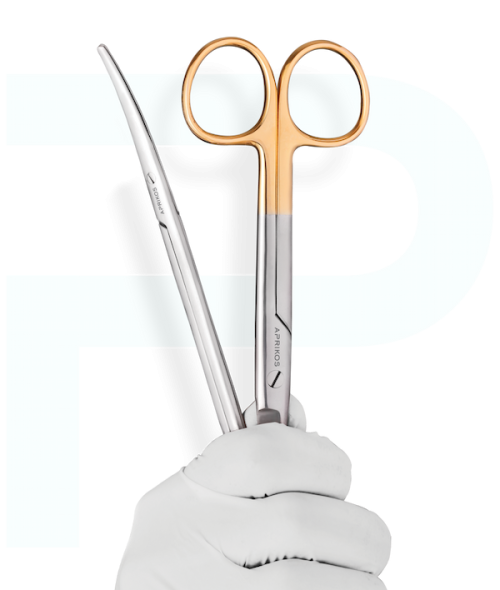 Aprikos Medical logo of a P with medical instruments over